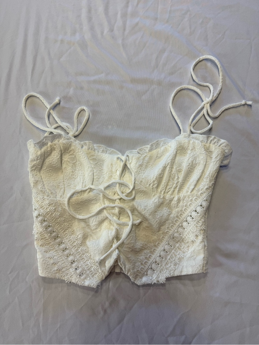 White Lace-Up Cropped Lace Tank Top